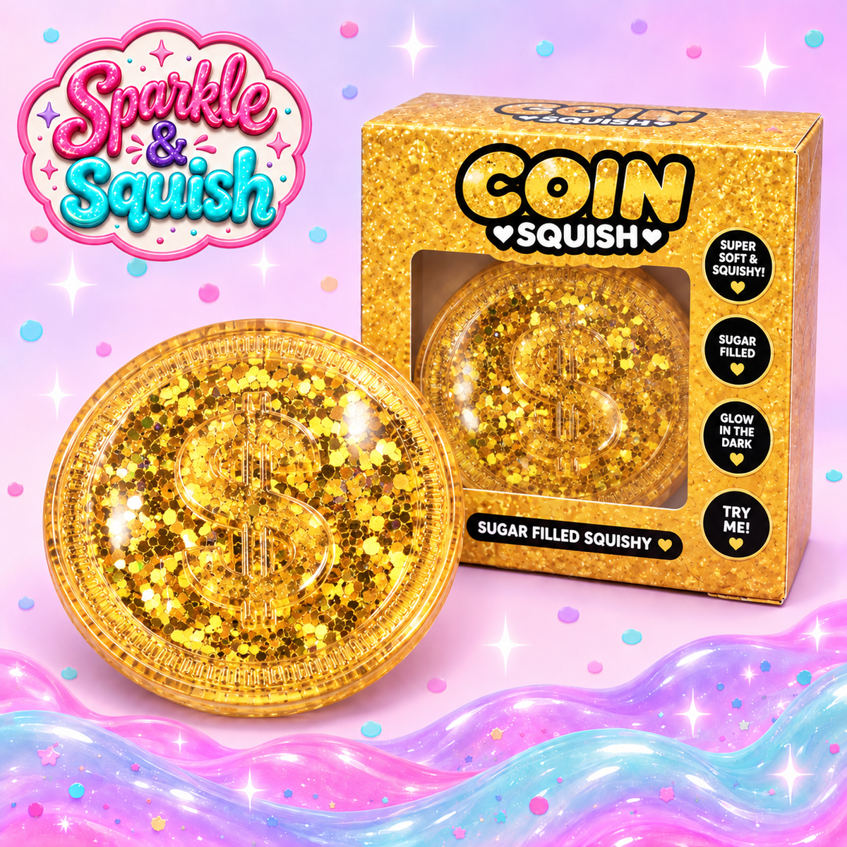 Gold Glitter Token Squishy